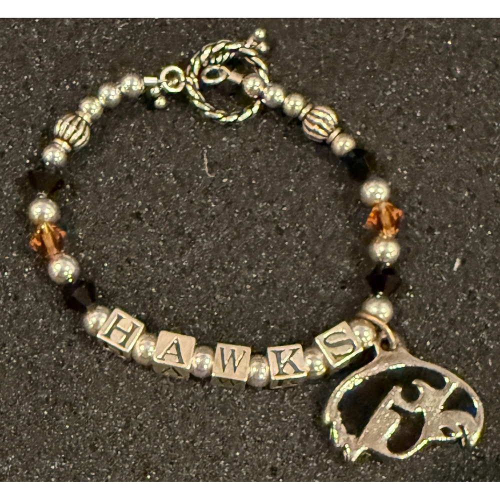 Iowa Hawkeyes HAWKS Beaded Bracelet Charm Game Day Toggle Jewelry Gift